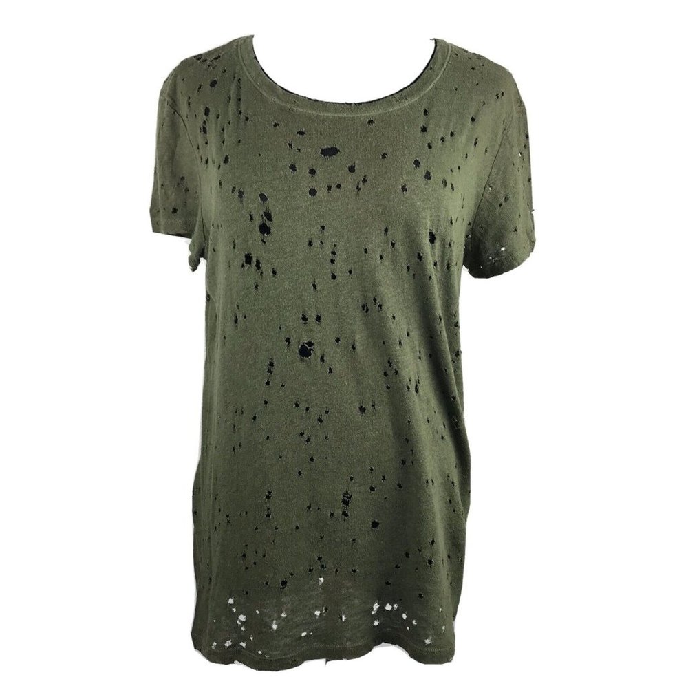 Michael Stars Womens Army Green Shirt Top Holes Distressed Destroyed Size Small